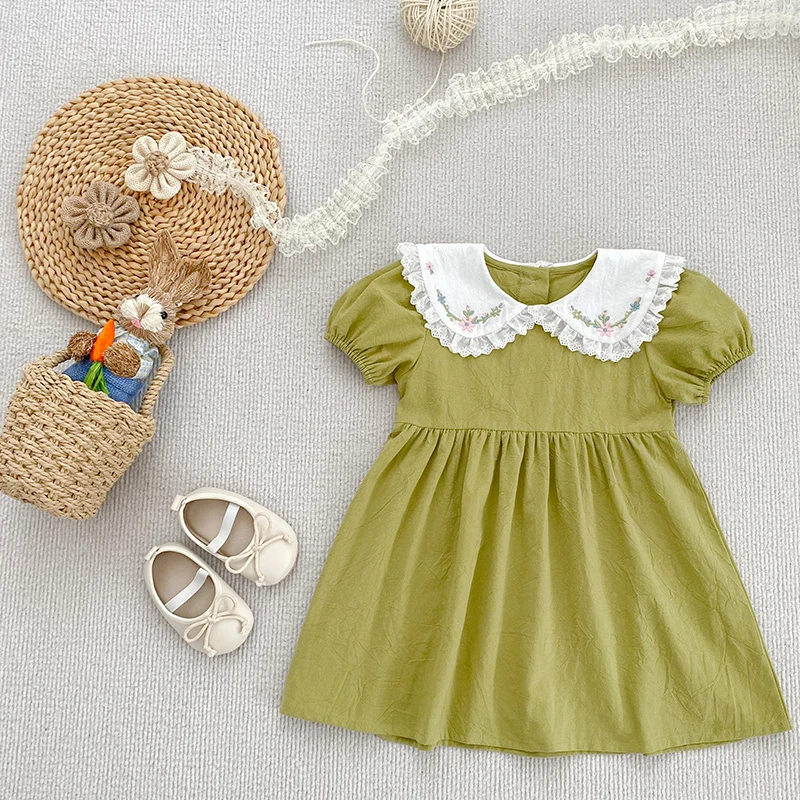 

Новая летняя одежда, платья принцессы для маленьких девочек, кружевное платье с пышными рукавами и цветочной вышивкой, детское хлопковое платье для отпуска для малышей