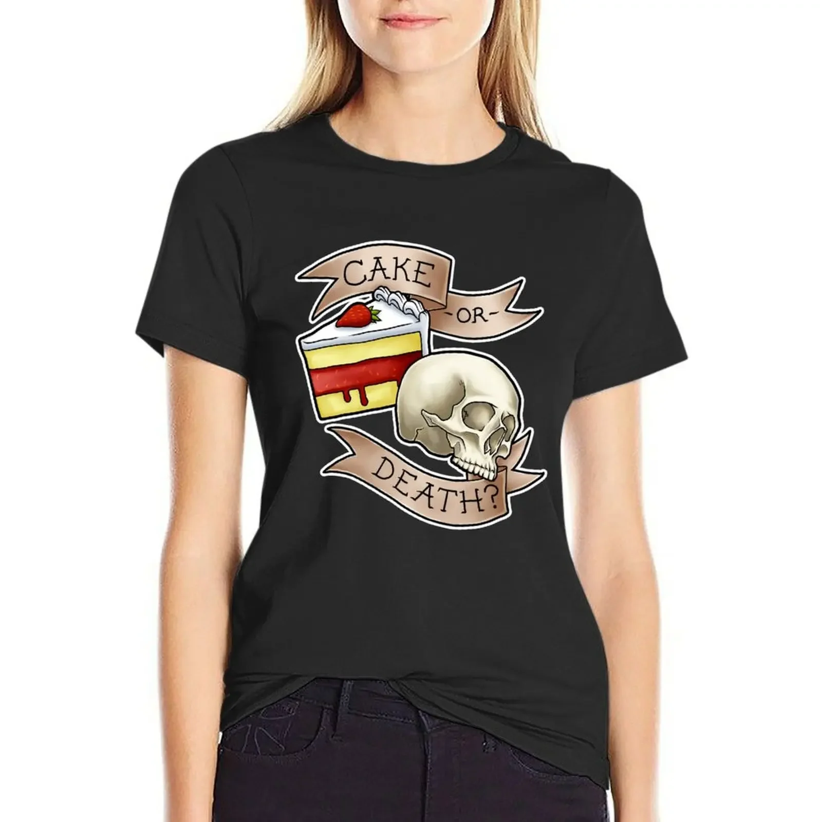 

Cake or Death T-Shirt summer top graphics Blouse vintage t-shirt dress for Women graphic