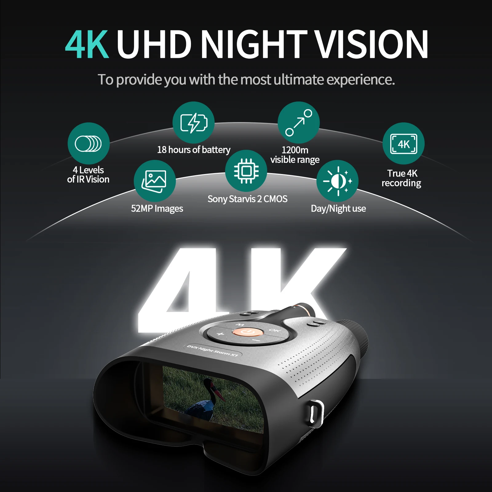 

Очки ночного видения 371 Silver True 4K, 8-кратный зум, аккумулятор 5100 мАч, дальность действия 3940 футов