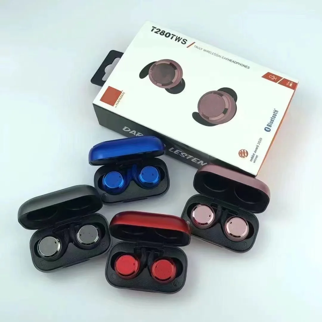 

2025 new earphones T280 Bluetooth earphones TWS dual ear true wireless 5.0 mini charging case in ear dual ear earphones