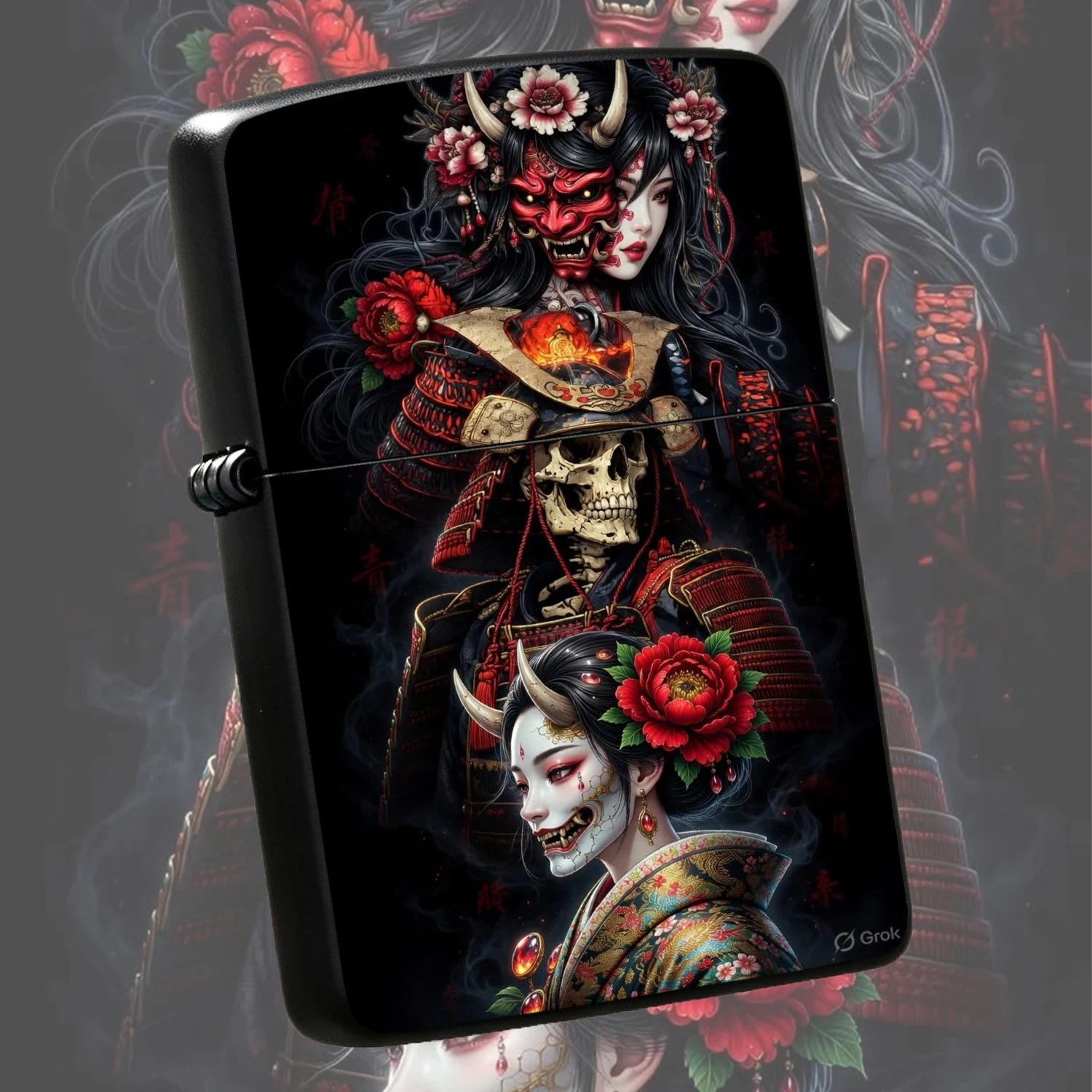 Japanese Style Hannya Geisha Samurai Skull Pattern, Retro Ukiyo-E Art Themed Windproof Pocket, Unique Cool Decorative Collectible, Exquisite Gift For Men Women For Daily Use Festival Present A Fun And Humorous Lighter