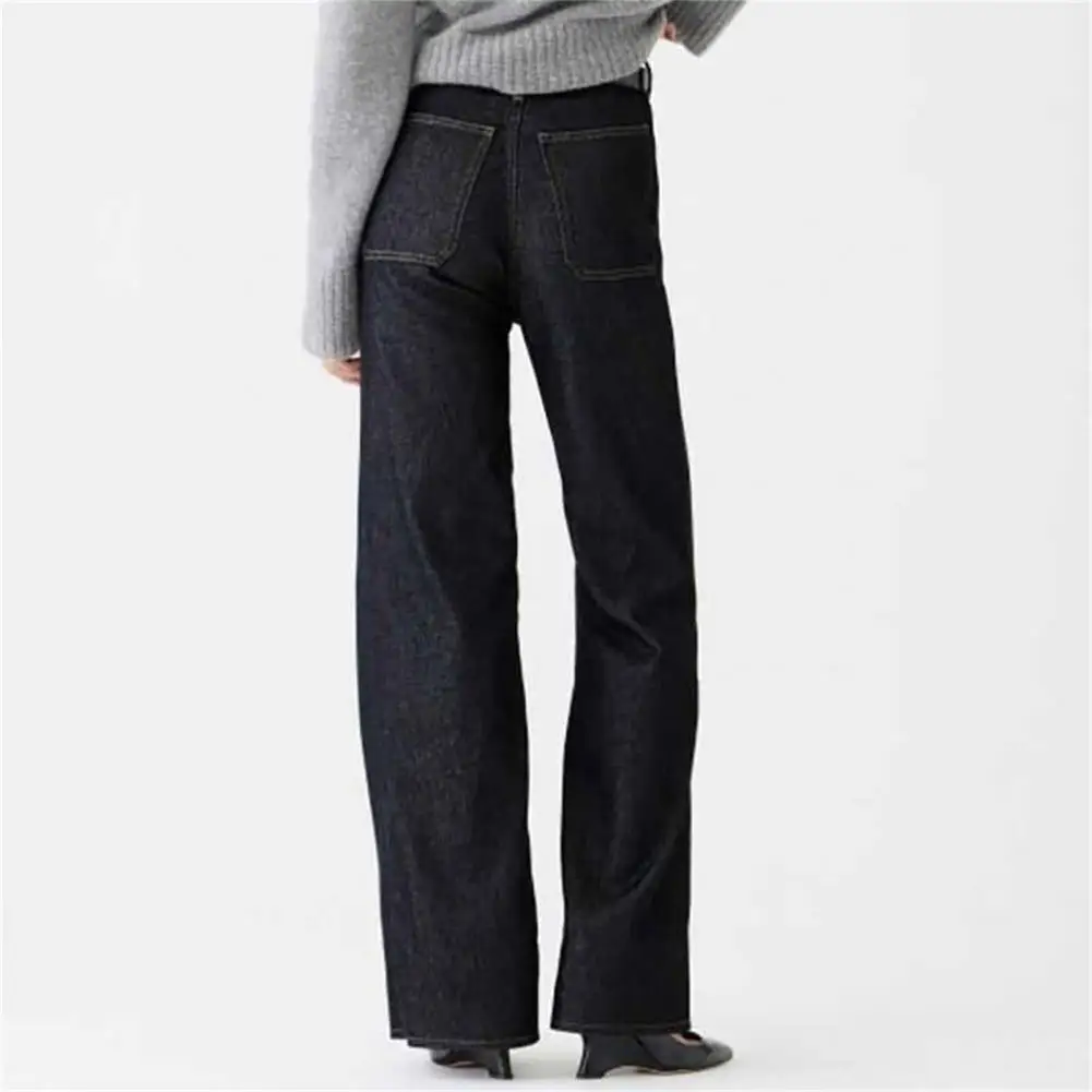 Pantaloni A gamba larga in Denim solido Jeans con sollevamento del culo Plus Size pantaloni in Denim A gamba larga A vita alta da donna con Multi tasche per A