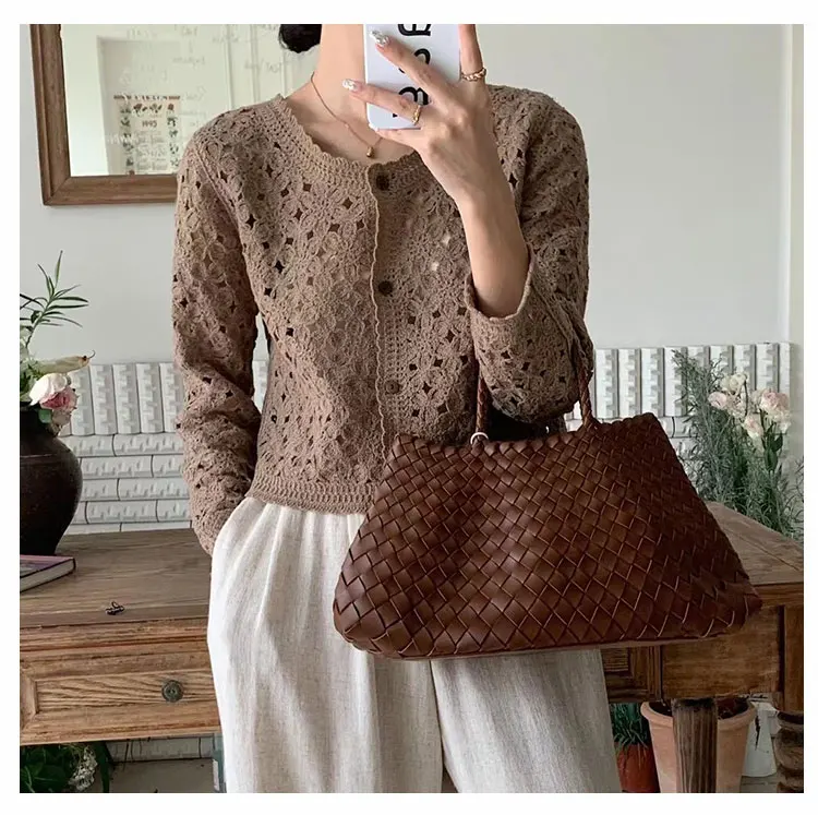 Long Sleeve Crochet Top for Women Sheer Button Up Hollow Out Openwork Knit Cardigan Jacket Spring Summer Boho Vacation Outfit