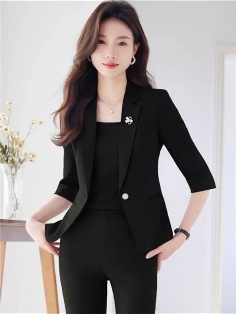 

Ele Bla Suit Jaet Women's Summer 2025 Lightweight Profional Commute Casual Faionable Office Wear ort Sve