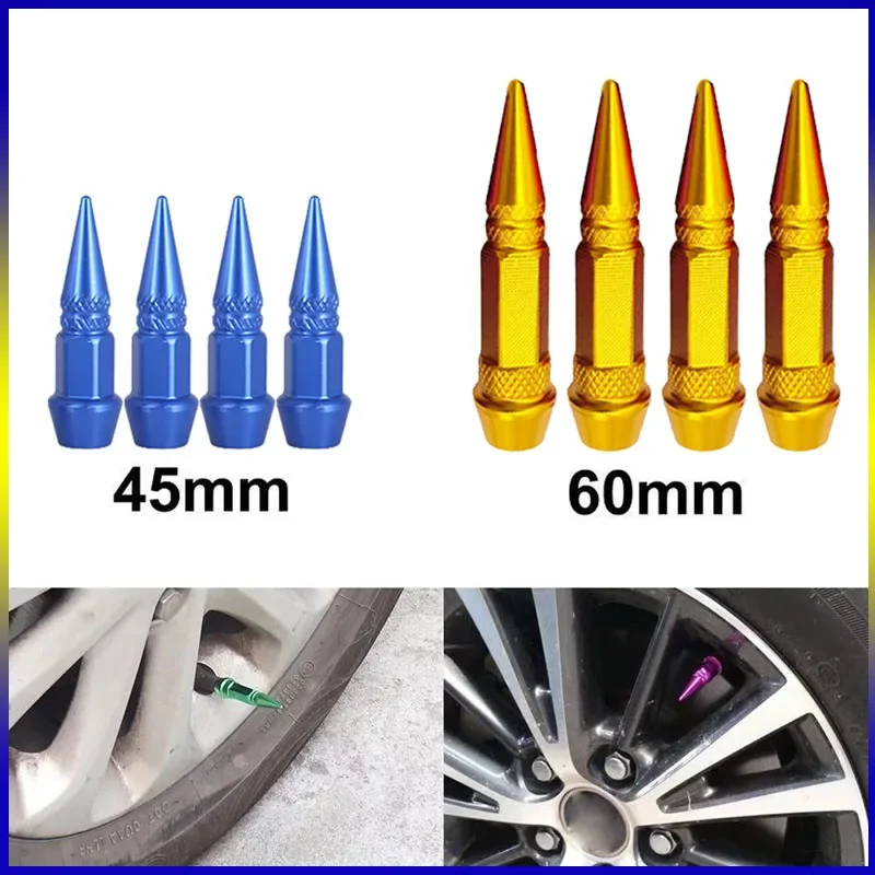 4pcs 45mm 60mm Universal Car Tire Valve Stem Cap Wheel Rim Stem Spike Shaped Dust-proof Air Metal Cap Cover for Motorcycle