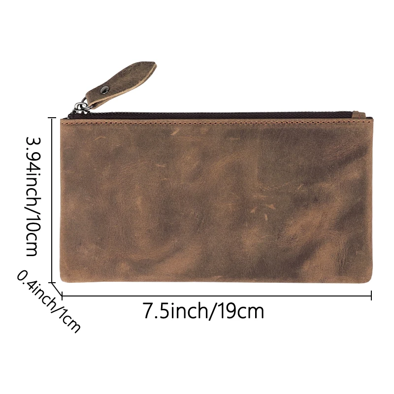 Minimalist Crazy Horse Leather Men's Leather Phone Bag Long Retro Ultra Thin Women's Leather Wallet Japanese and Korean Handbag