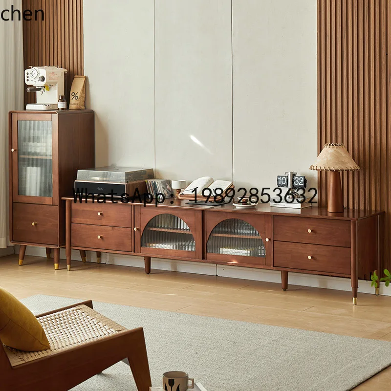 TV cabinet All solid wood walnut living room floor film and television simple TV cabinet