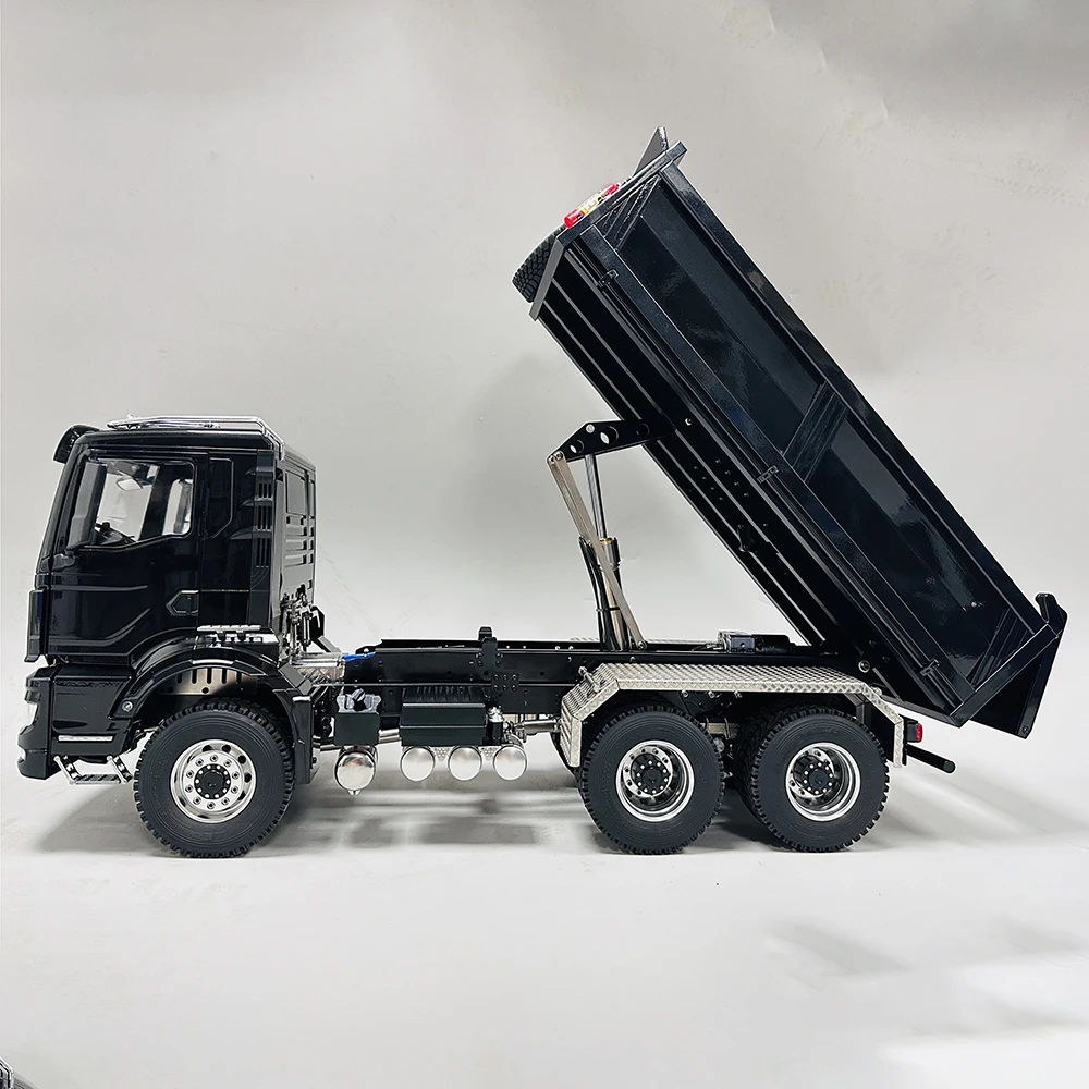RC Hydraulic Truck 1/14 6x6 Remote Control Dump Truck Model CNC Metal Cab with Openable Door RTR Version Remote Control Toy