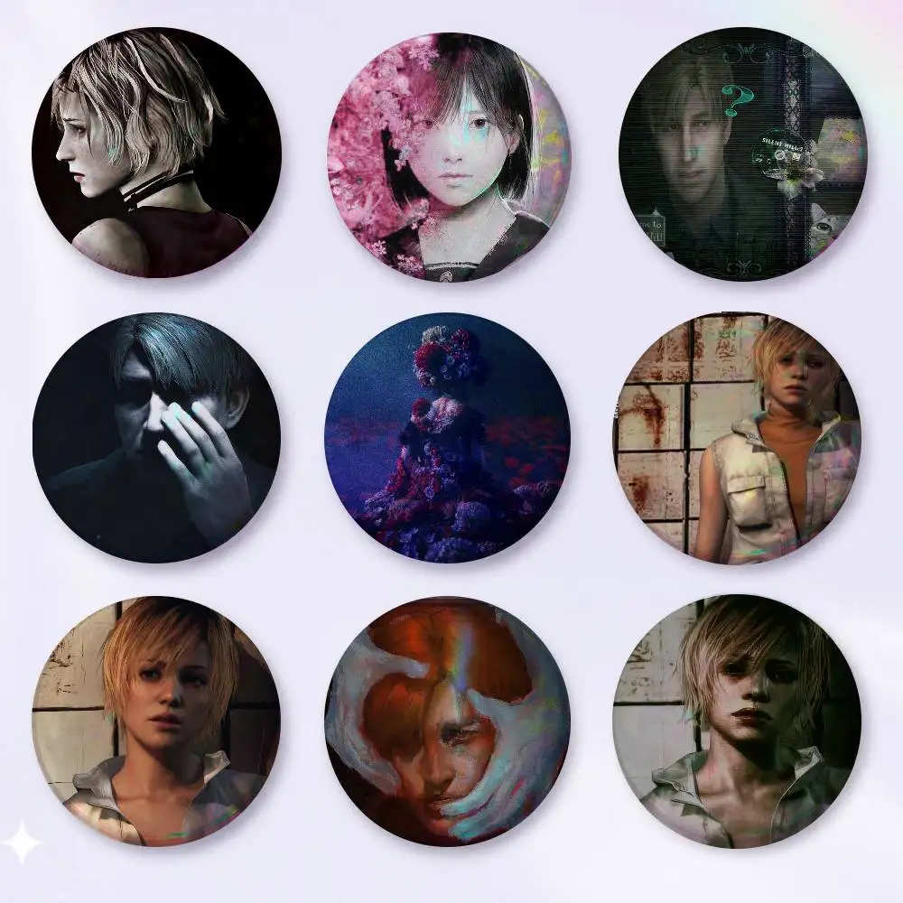 A-A-Silent-T H-Hill F-F 75x75 25x25 Mm Cartoon Round Brooches On Backpack Shirt Accessories Jewelry Badge Gift For Friends
