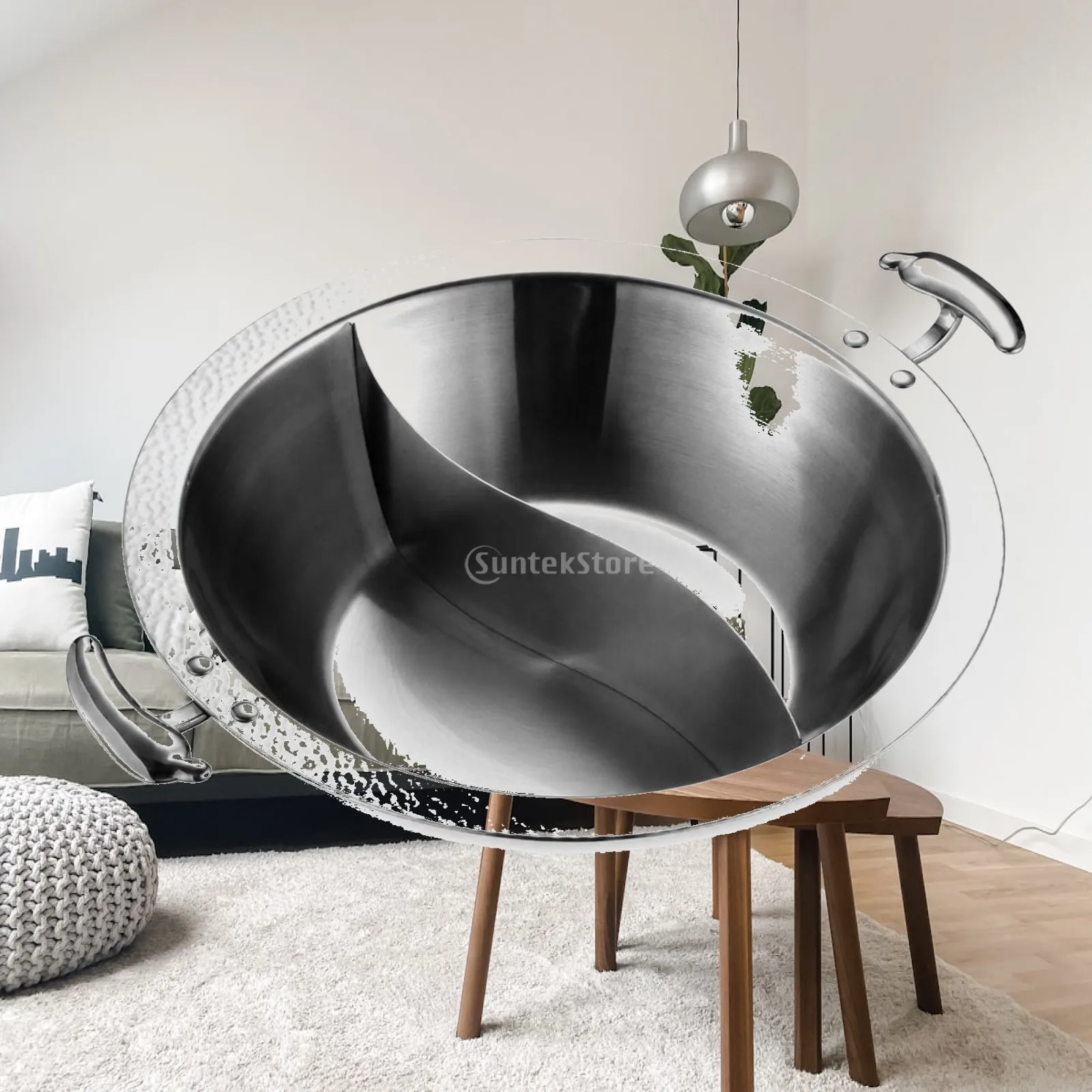 Dual Compartment Cookware Two Broth Hot Pot Stainless Steel 304 Composite Base with Cooking Pot Side Handle for Shared Dinner
