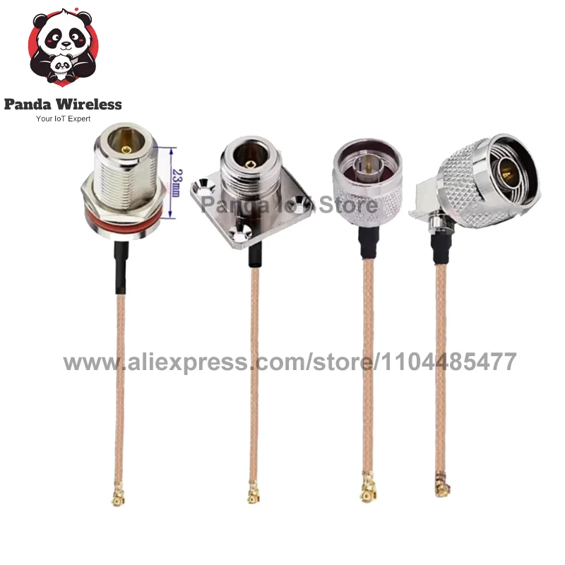 مقاوم للماء 2 قطعة RG178 UFL U.FL إلى N أنثى 4 حفرة شفة الحاجز N ذكر الزاوية اليمنى موصل تمديد RF ضفيرة كابل