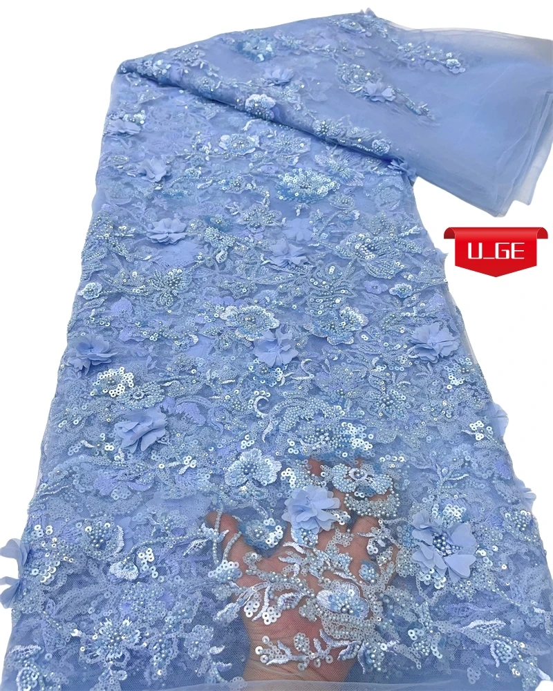 5Yards 2025 Latest Best Quality Delicate Very Soft Embroidered 3D Mesh lace with Stones fabric For Wedding Dresseas U_GE2368