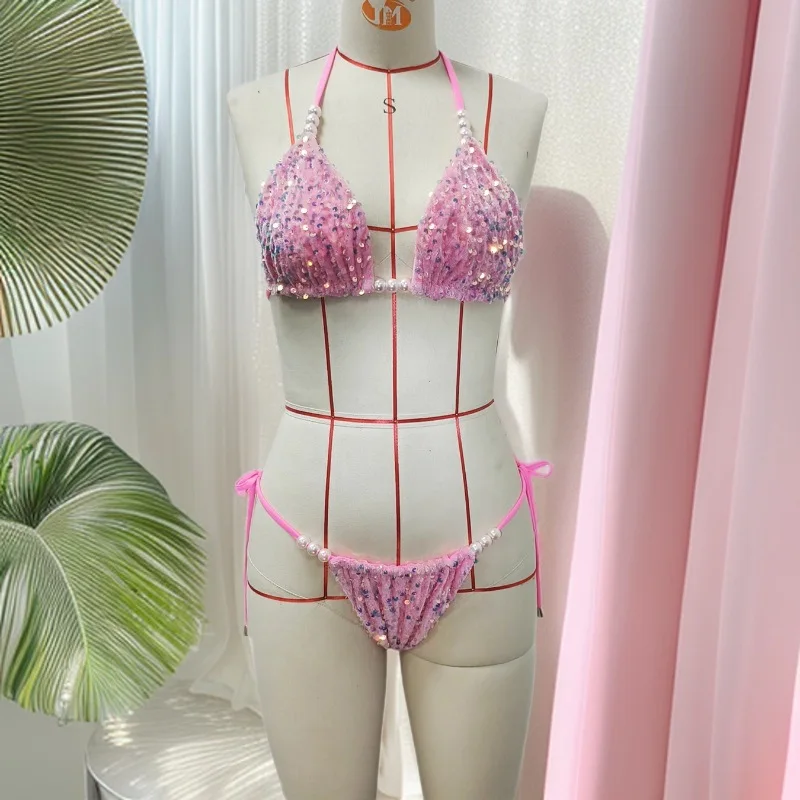 Sequins Sexy Bikinis Swimsuit With Rhinestones Women Swimwear Female Push Up Bikini Beach Swim Wear Bathing Suits Pool Bather