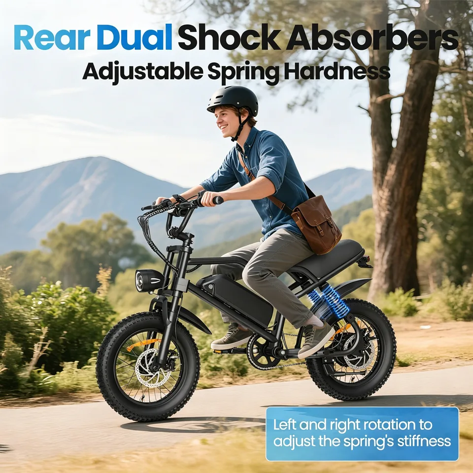 Spacewalk 16" Electric Bike for Teens, Peak 1500W Ebike with 48V 15.6Ah Battery, Up to 65 Miles, Full Suspension Fat Tire E-bike, Electric Motorcycle Style Fit Age 13+，Black image 6
