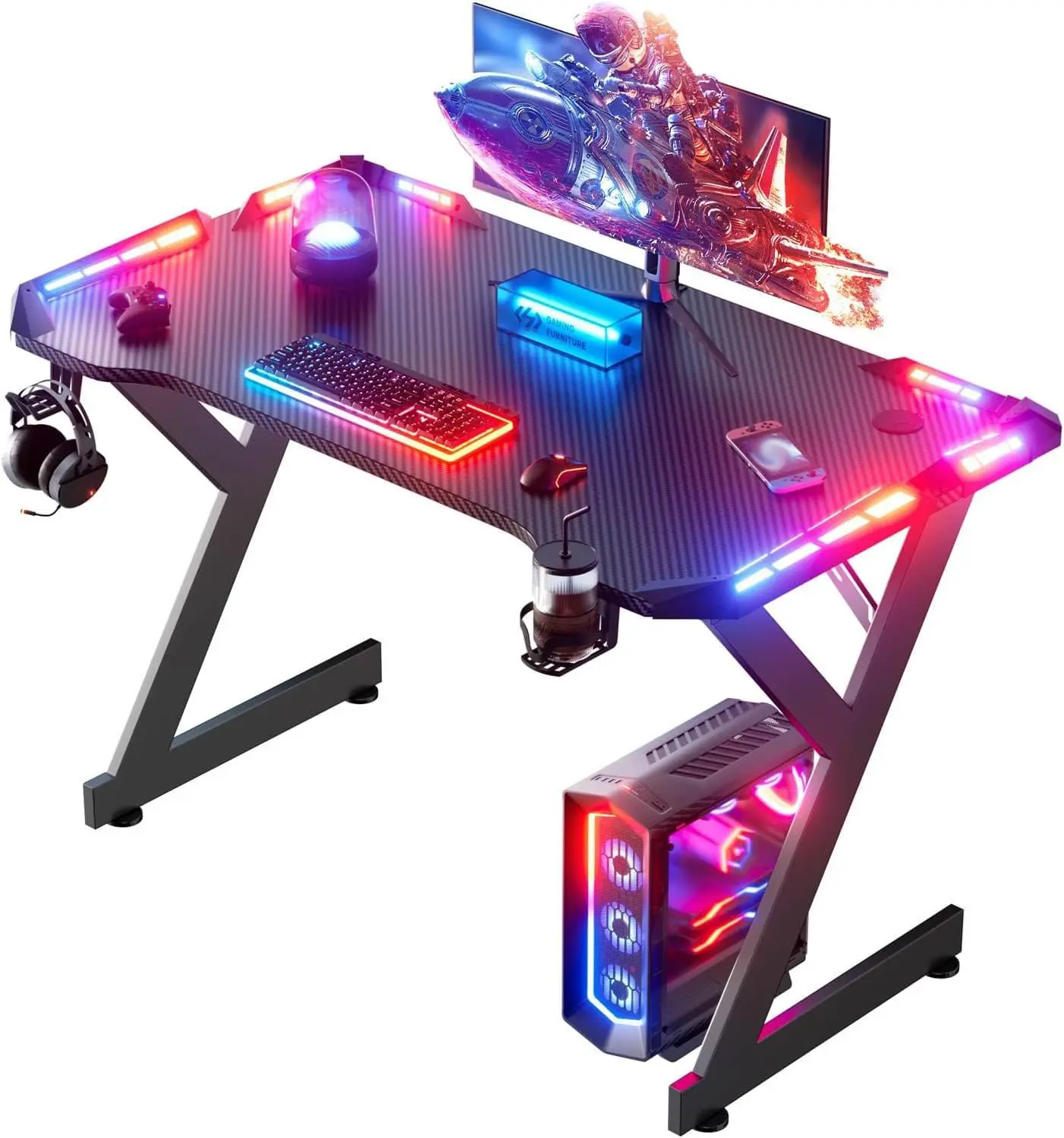 

Игровой стол 40 дюймов со светодиодной подсветкой, для домашнего офиса, эргономичный компьютерный стол с большой столешницей из углеродного волокна, на заказ