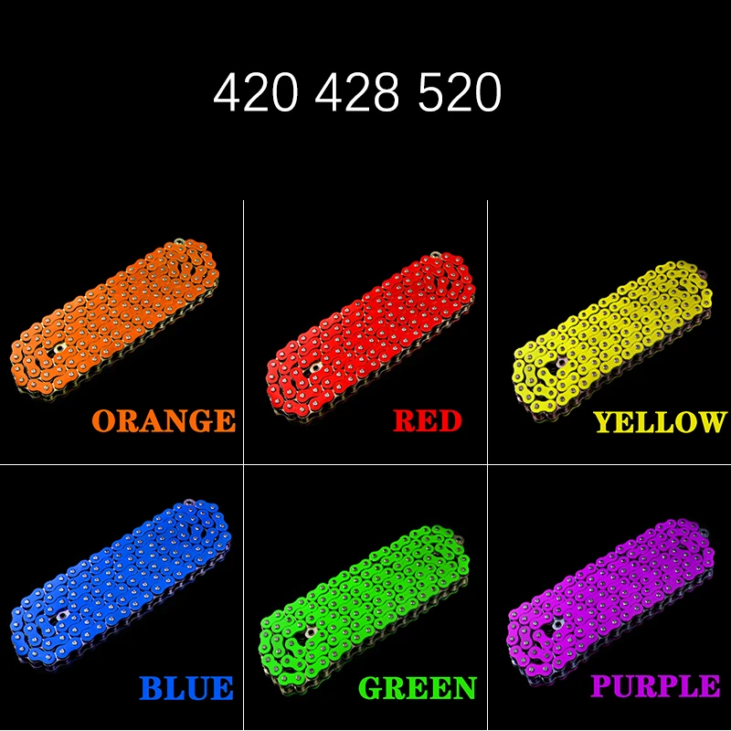 420 428 520 Motorcycle Colorful Chain Red Blue Green Yellow Orange For High Race Pit Dirt Bike Monkey Dax ATV Chains L=108 Link