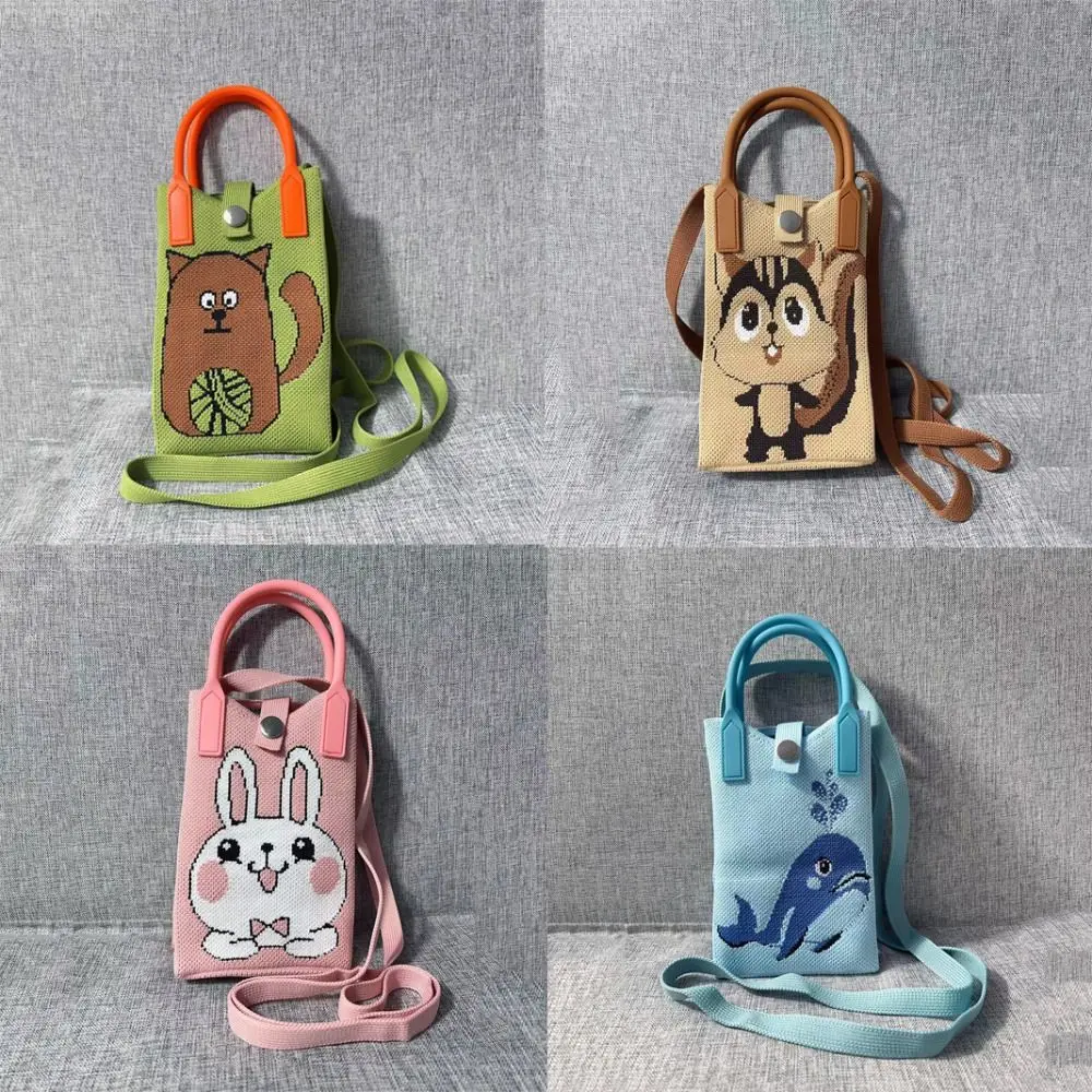 Mini Shoulder Bag Cute Cartoon Mobile Phone Bag Student Messenger Bag Knitted Handbag Key Holder Lipsticks Pouch