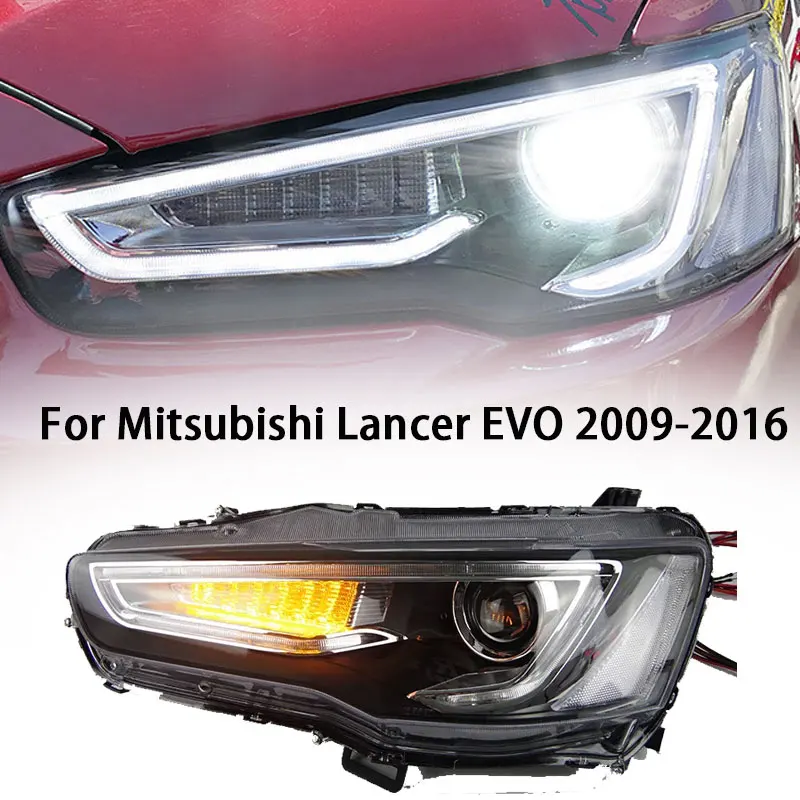 

Car Headlight for Mitsubishi Lancer EX LED Headlight 2009-2016 Headlights EVO DRL Turn Signal High Beam Angel Eye Projector Lens