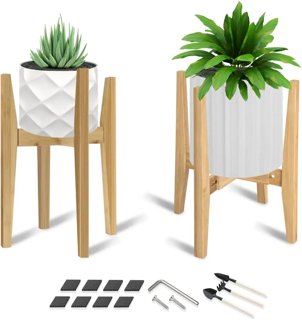 

Adjustable Bamboo Plant Stand for Indoor Plants, Fits 8-12 Inch Pots, Modern Corner Holder (Pot Not Included)