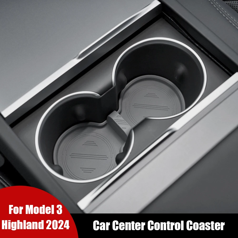 Auto Accessories For Tesla Model 3 Highland 2024 Cup Restrictor Center Control Cup Holder Silicone Pad Storage Coasters