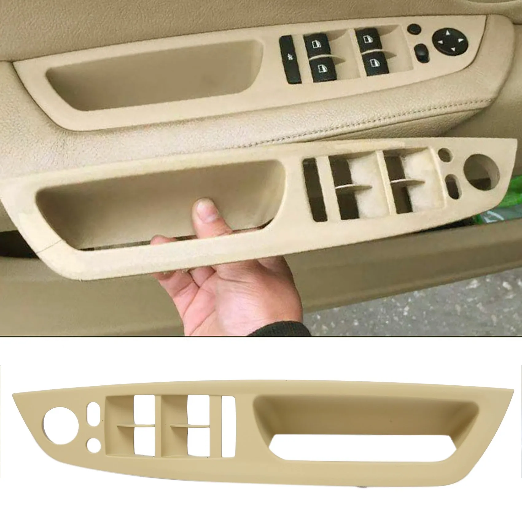 Beige Right Driver Interior Door Armrest Cover PU Leather Window Switch Panel Full Set For-BMW X5 X6 E70 E71