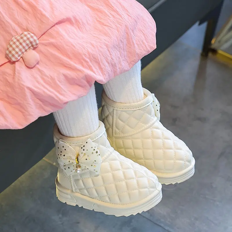 

Водонепроницаемые зимние сапоги из ЭВА с бантом для маленьких девочек, зимняя уличная обувь на хлопковой подкладке с противоскользящей подошвой