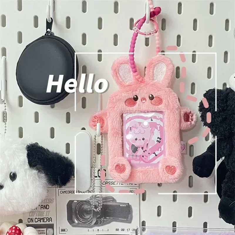 

Kawaii Cartoon Photocard Holder Animal Series Soft Plush 3 Inch Kpop Photo Card Holder Bag Pendant School Stationery