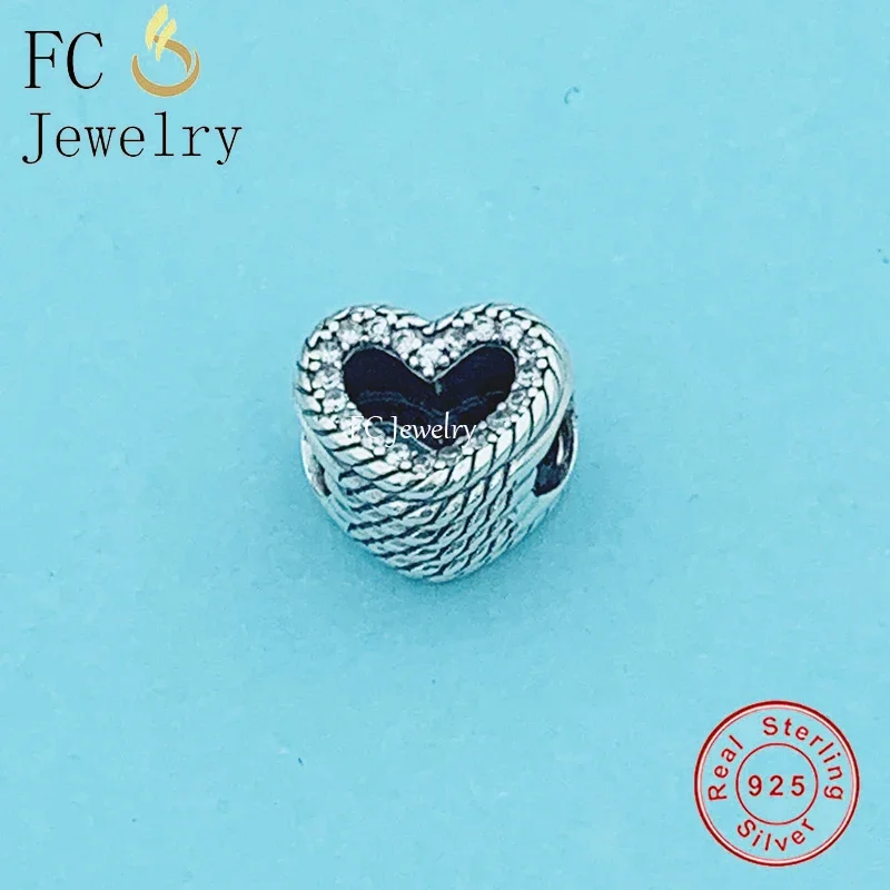 

FC Jewelry Fit Original Pan Charms Bracelet 100% 925 Sterling Silver Rope Heart Bead Making Women Valentine Handmade Berloque