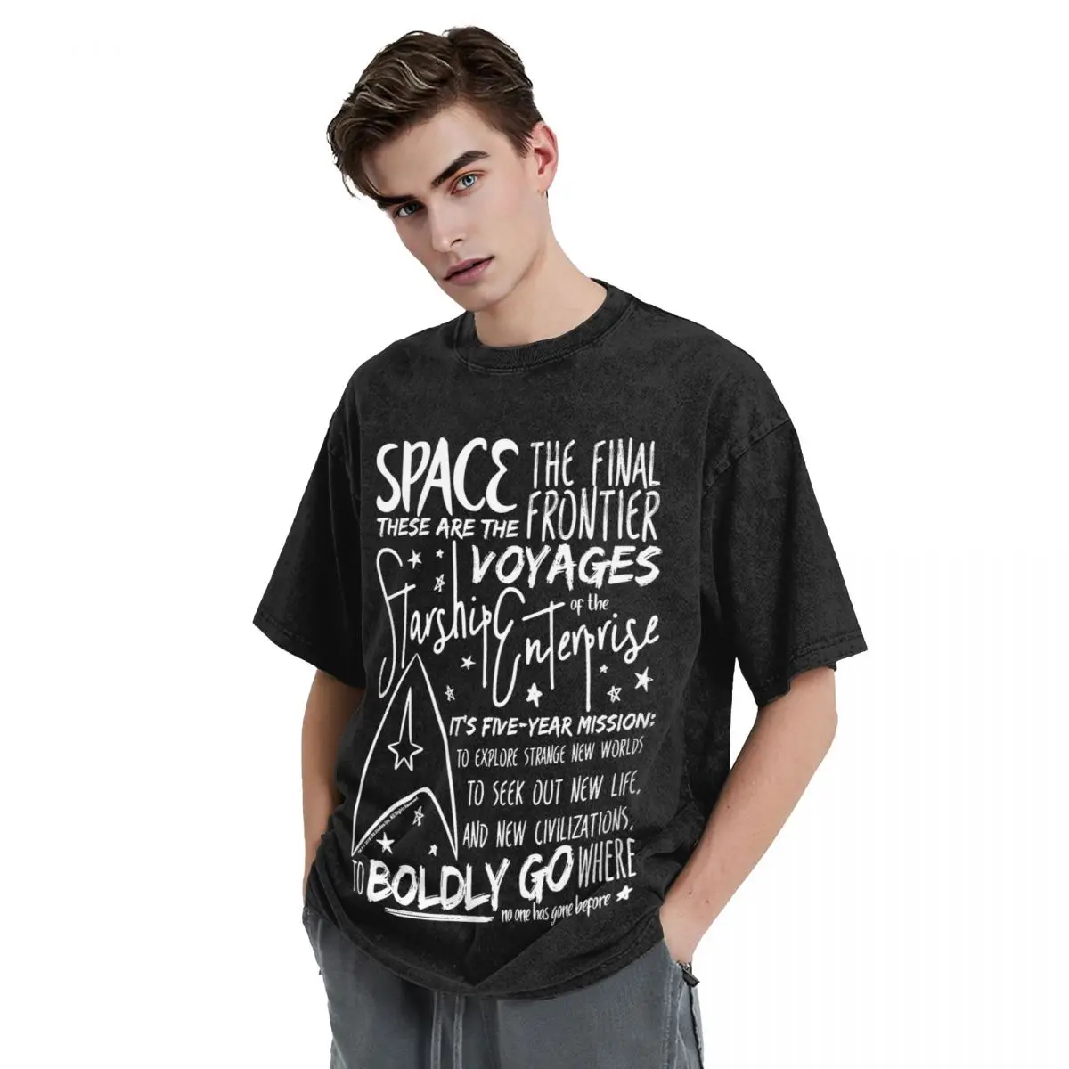 Stars-Treks T Shirts Hip Hop Washed Short Sleeve Street T-Shirts Space Fashion for Men Women Tops Streetwear Summer Tees