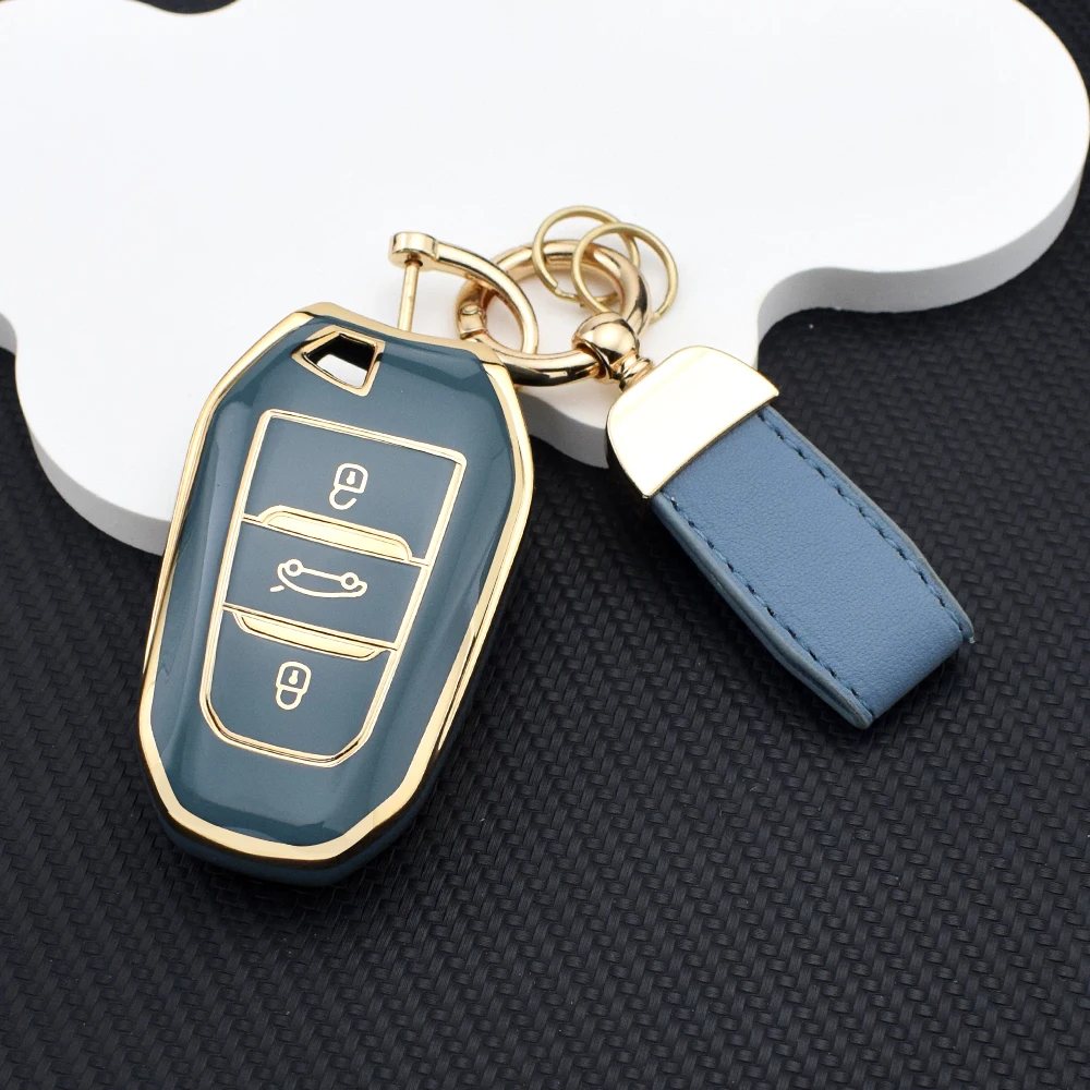 حافظة مفاتيح السيارة الأنيقة الناعمة من مادة البولي يوريثان + سلسلة مفاتيح لسيتروين DS3 DS5 C3 C4 C3 XR | بيجو 3008 4008 5008 308 508 حقيبة واقية #4