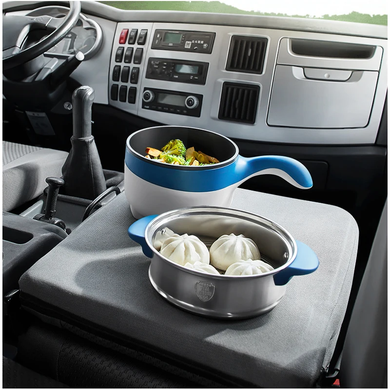 2L Travel 12V 24V Car Truck Multifunction Electric Cooking Skillet Double Layer Hot Pot Soup Heater Rice Cooker Food Steamer Pan