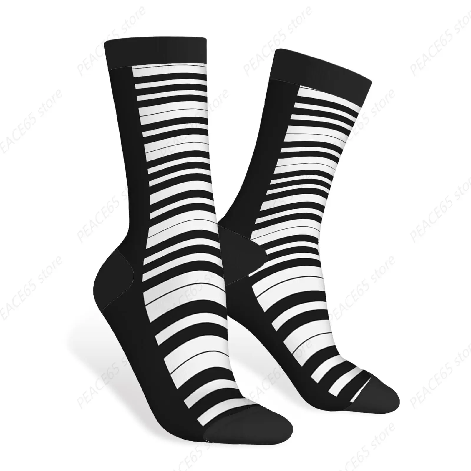 Piano Keys Funny Socks Musical Black White Keyboard Vintage Art Music Novelty Casual Crew Socks Contrast Color Design