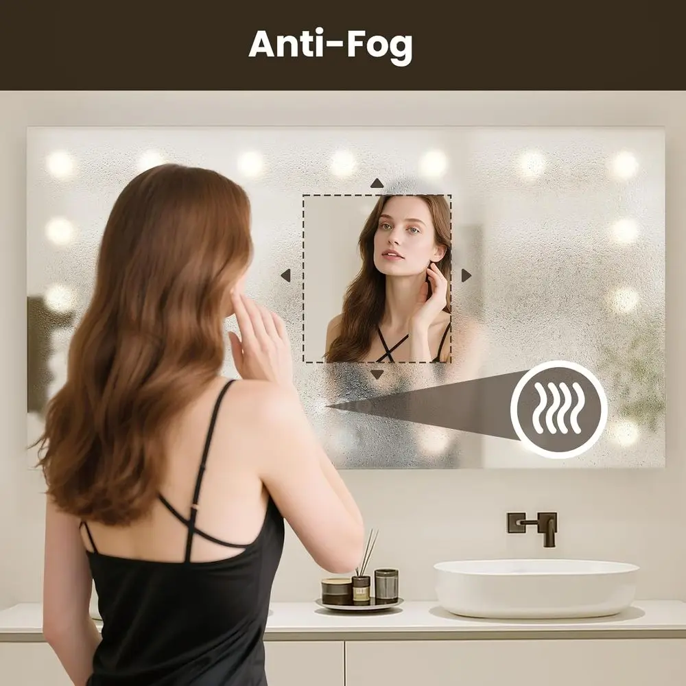 Espejo LED de pared de 40x28 pulgadas con 3 temperaturas de color, luces regulables, antivaho y inastillable