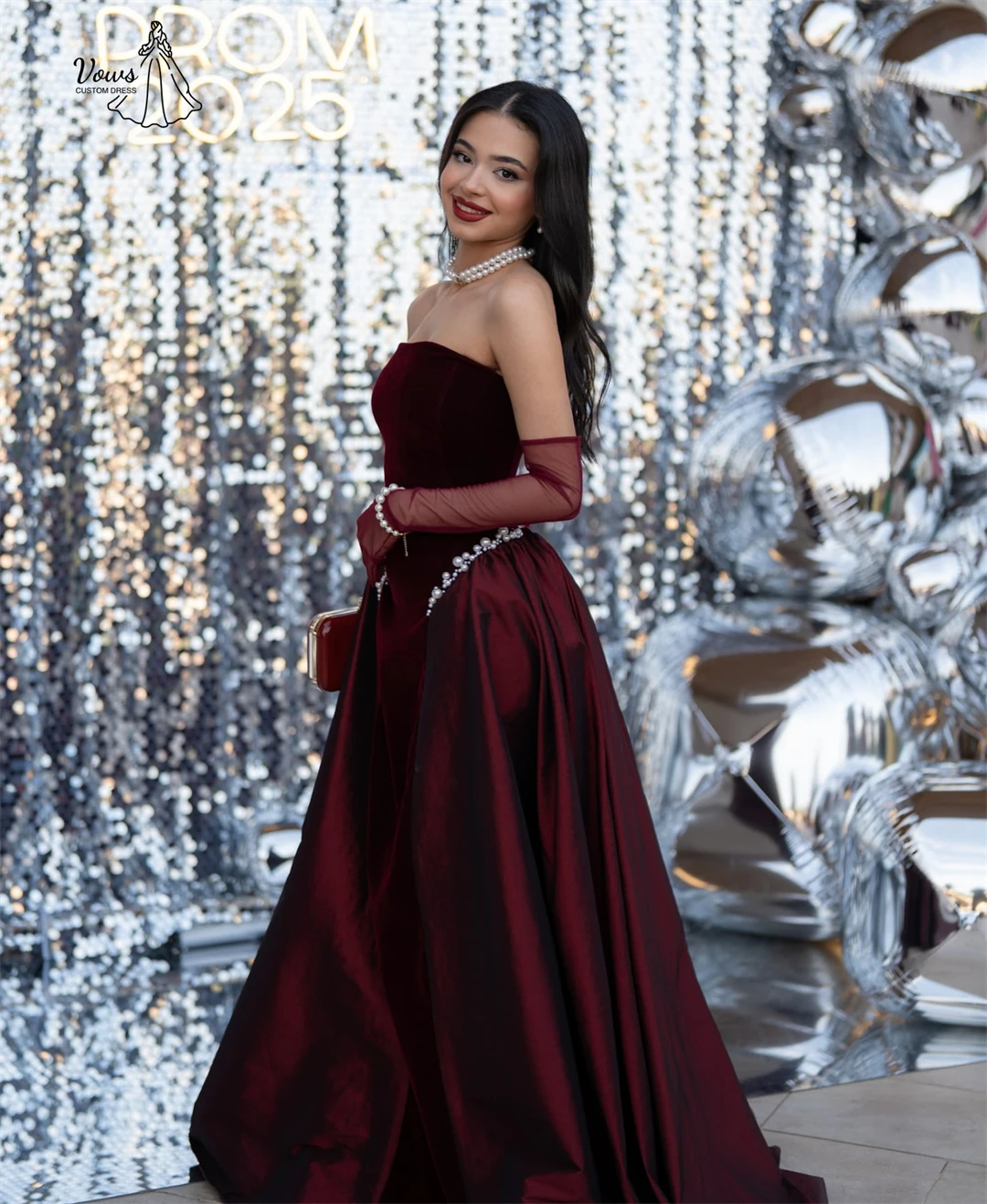 Vows Custom Made Elegant Women's Dresses for Wedding Party Dresses Luxury Evening Dress 2025 Satin Cloth Claret Tube Top
