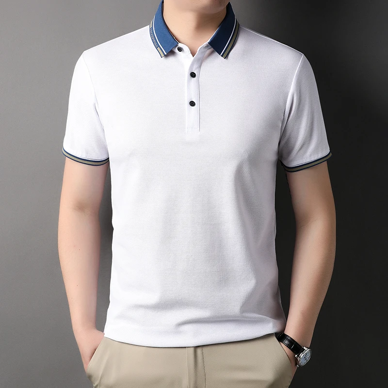 Top Grade 100% Cotton Luxury Summer New Brand Polo Shirts Men Fashion Slim Short Sleeve Casual Tops 2023 Plain Mens Clothing