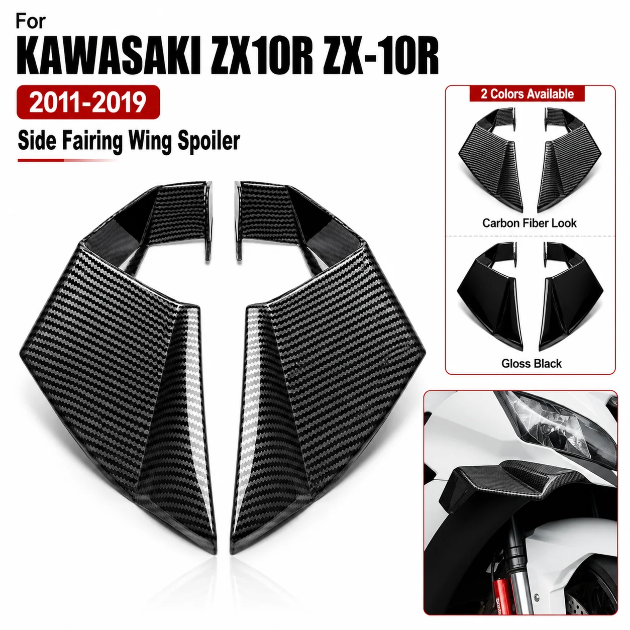 Motorcycle Fixed Winglet Aerodynamic Spoiler Fairing Kit Compatible With Kawasaki ZX-10R ZX10R 2011-2019