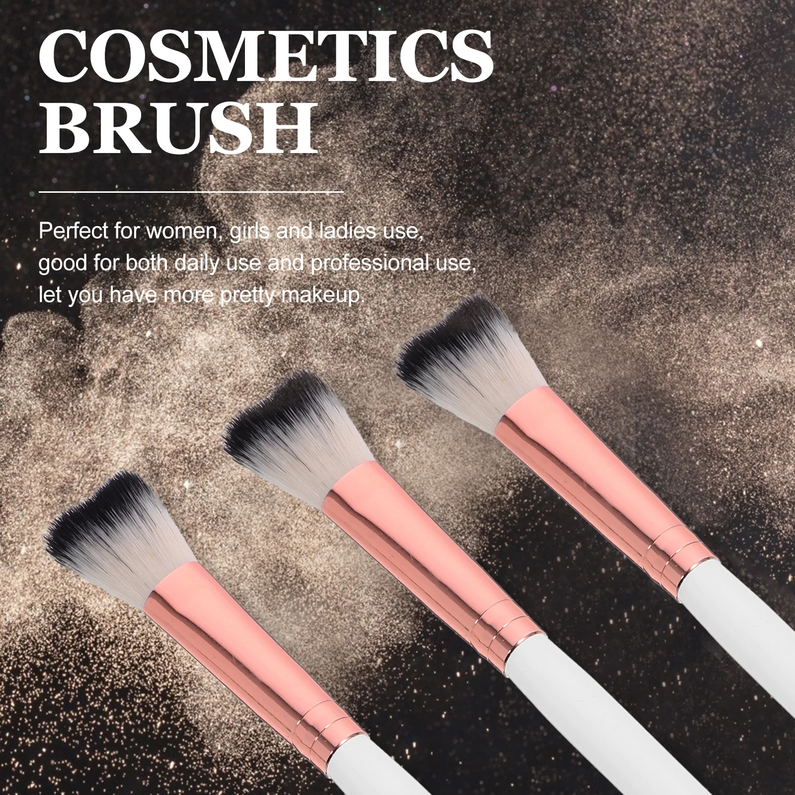 

3pcs White Rose Gold Soft Bristles Nose Shadow Highlight Brushes Makeup Tools for Women Easy Replacement Durable Clean