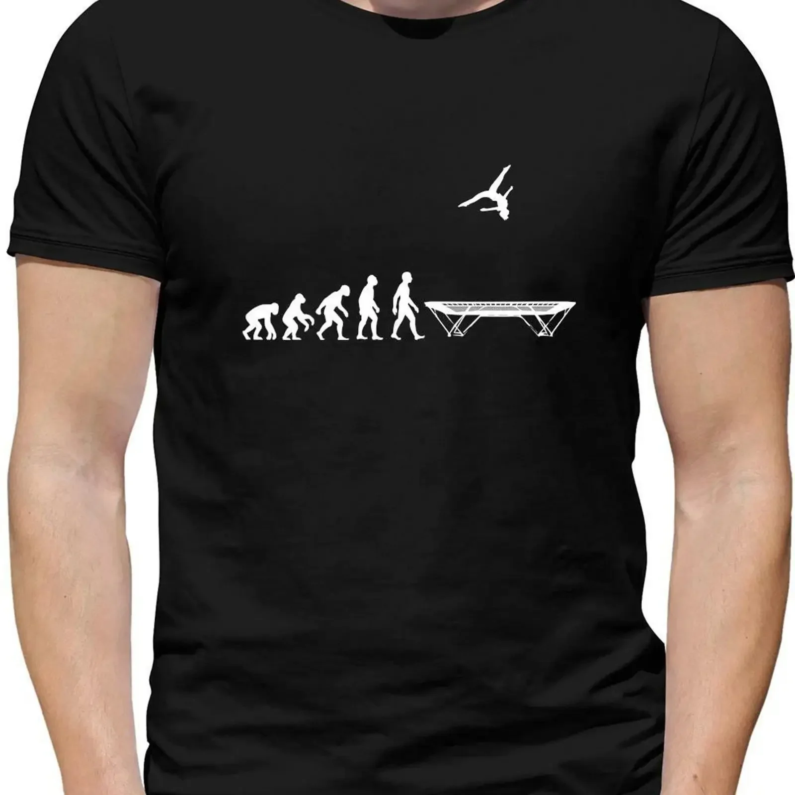T-shirt pour hommes Evolution Of Man Trampolining, pour le trampoline, la gymnastique, le saut, vintage, lavé, confortable, doux, vêtements de créateur