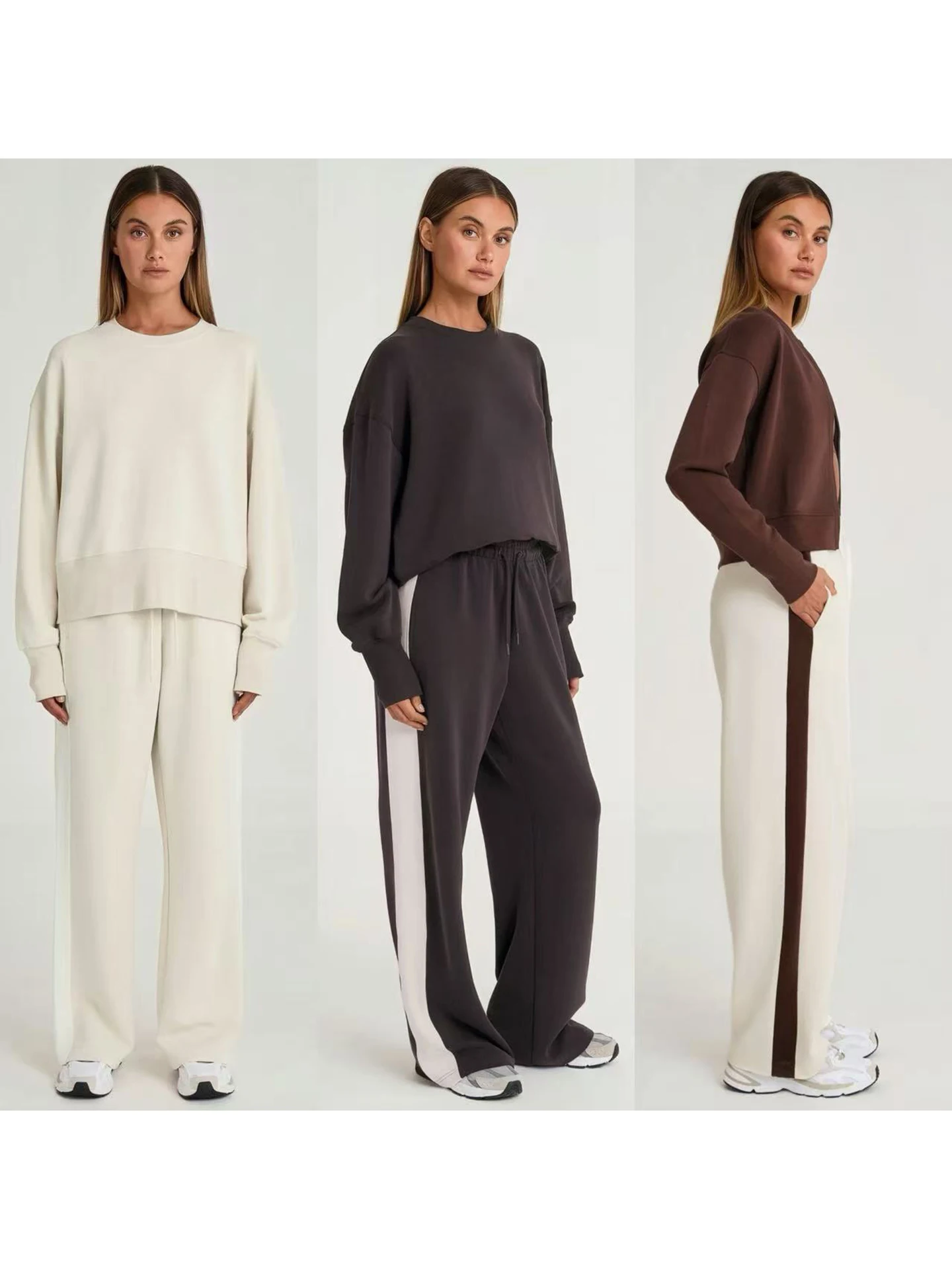Ultra-Soft Minimalist Melbourne Wide Leg Sports Pants Color Block High Waist Elastic Processing Modal Polyester Spandex Blend