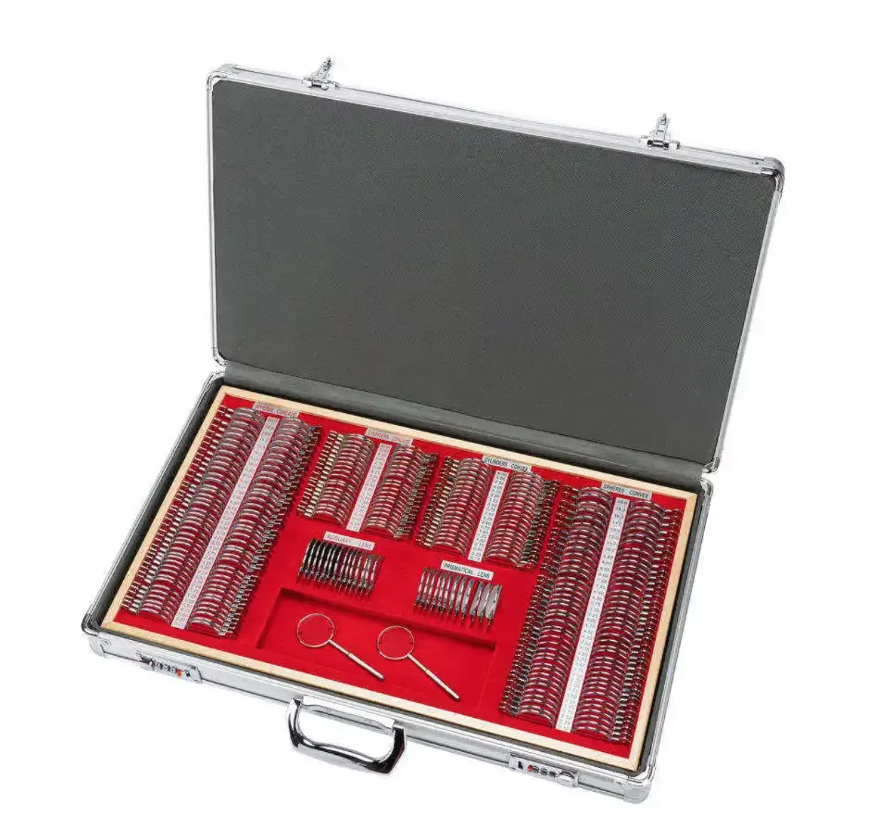 266 Red  inner box Optical Instrument Set 266 Pcs Trial Lens with Metal Rims and Aluminium Case
