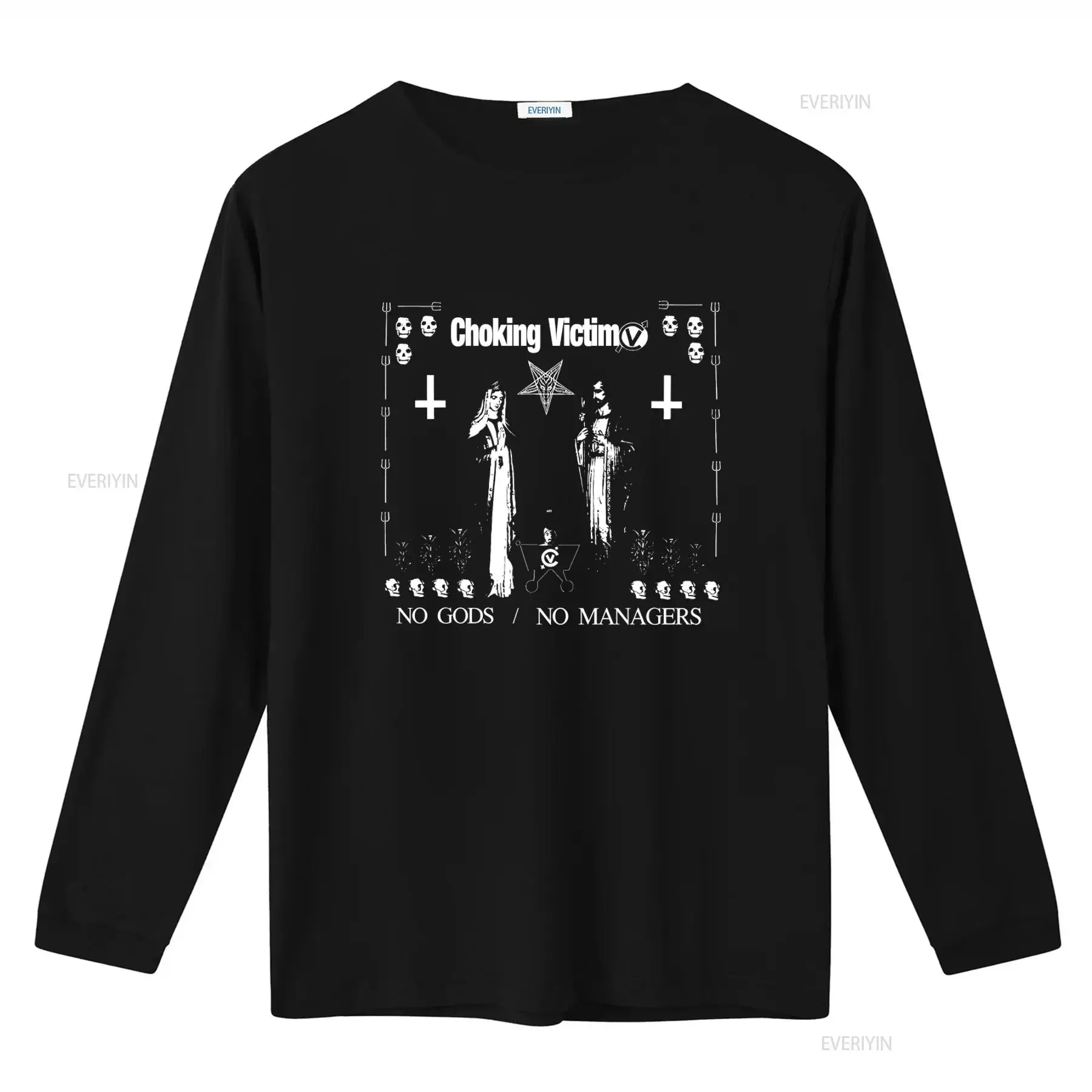 Choking Victim T Shirt No Gods Managers Print Punk Rock Style  vintage Washed Breathable Stretched Comfortable Versatile