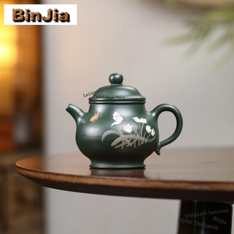 

180 мл Элегантные фиолетовые глиняные чайники Исин, горшок ручной работы, чайник из необработанной руды, зеленая грязь с ситечком, чайный сервиз Zisha для чайного ремесла