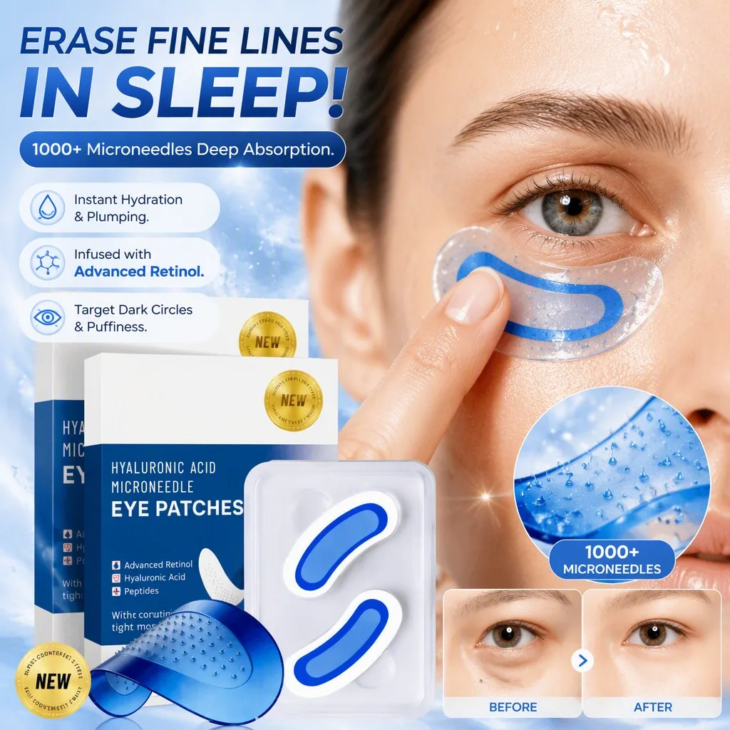Retinol Microneedle Eye Patches With Hyaluronic Acid & Firming Peptides for Eye Area, Crow's Feet, Smile Lines, Forehead, 1 Pair