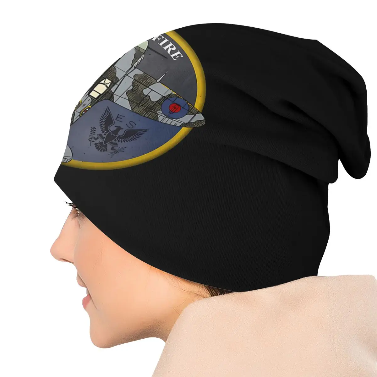 Bonnet Hats Supermarine Spitfire Airplane Men Women's Retro On Black Thin Cap Design Skullies Beanies Caps