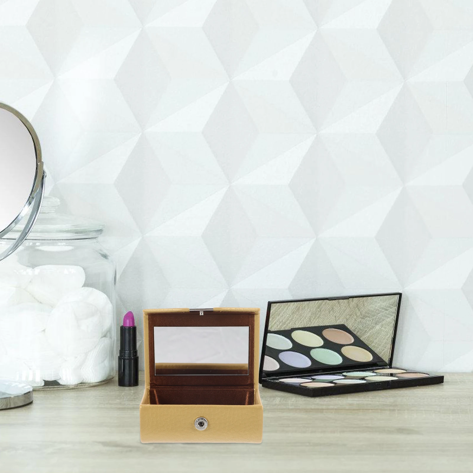 

Lipstick Holder Organizer Portable Makeup Case with Mirror Stylish Pattern Compact Travel Accessory Lipstick Case with Mirror