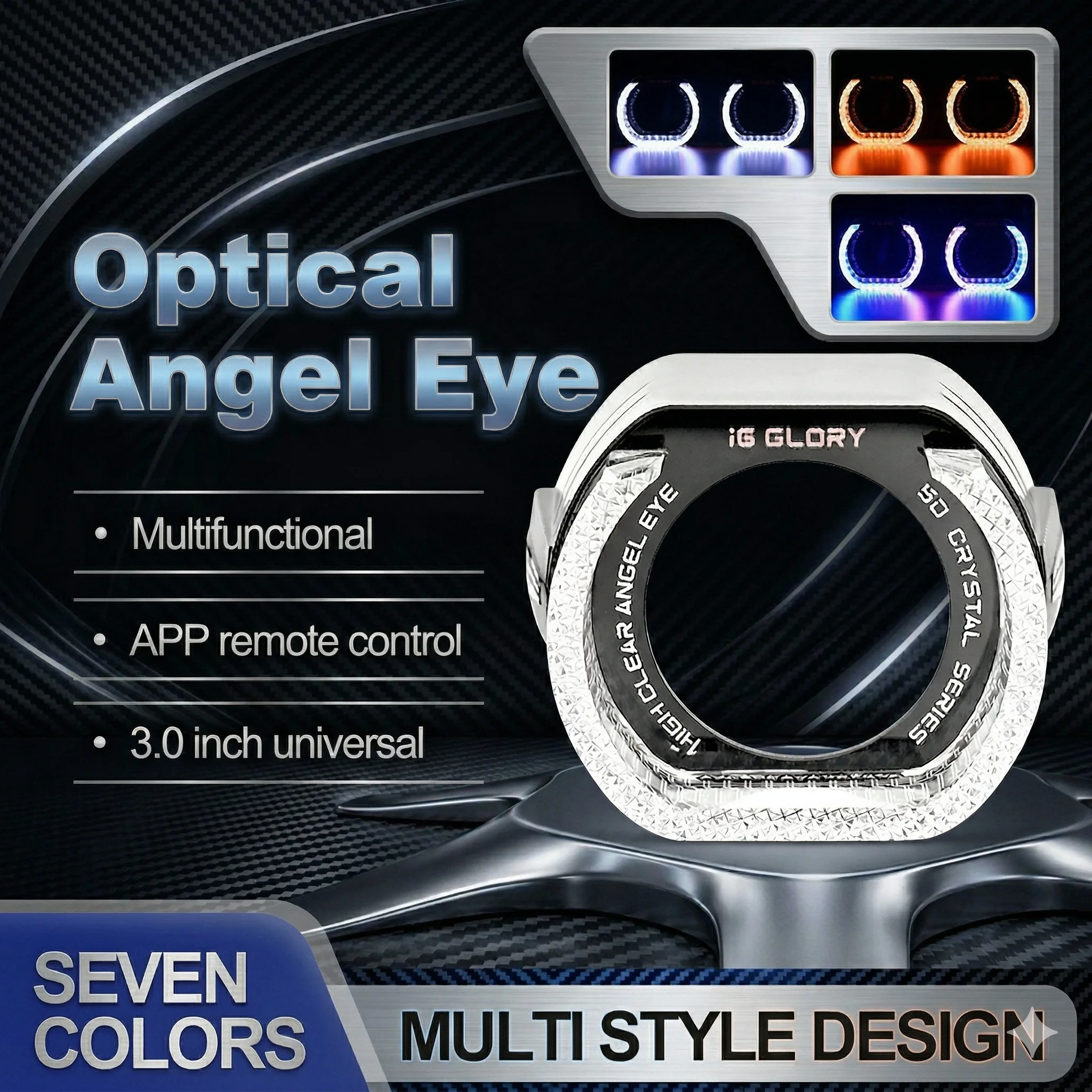 

2 шт. RGB-кольца Angel Eyes 2.5-3.0 дюйма для Bi-LED проекторных линз, 5D кристальные кольца Halo, DRL LED маски с управлением через Bluetooth-приложение