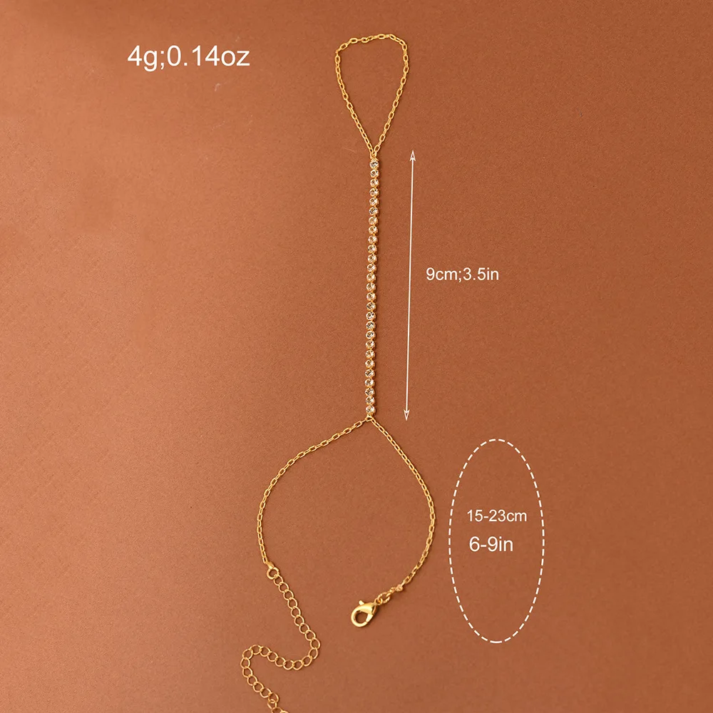 سلسلة يد ذهبية كريستالية من صف واحد للنساء إكسسوارات زفاف العروس سلاسل طويلة سوار الإصبع