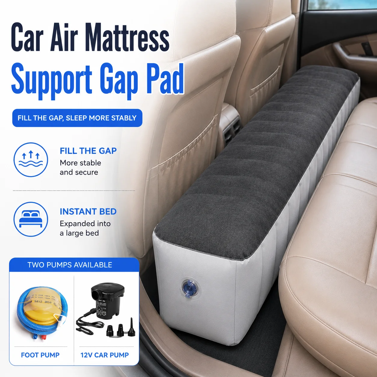 Colchão Inflável para Carro, Cama de Ar para Banco Traseiro, Almofada de Suporte para Vão, Anti-queda, Acessórios para Descanso em Viagens de Carro e Acampamento