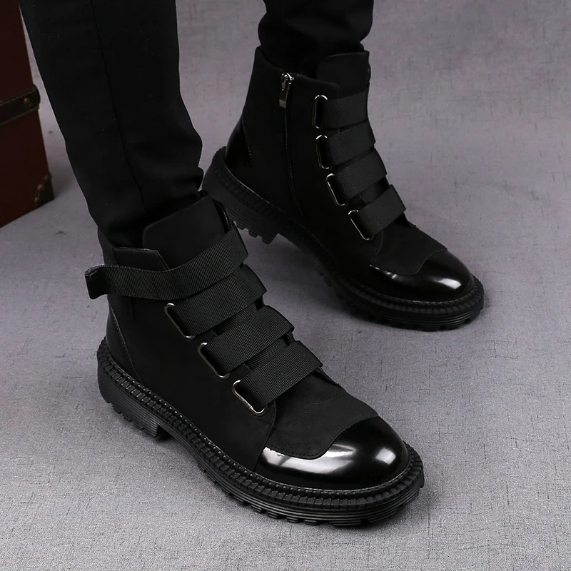 men's luxury fashion genuine leather boots brand designer black white shoes cowboy platform boot handsome ankle botas masculinas