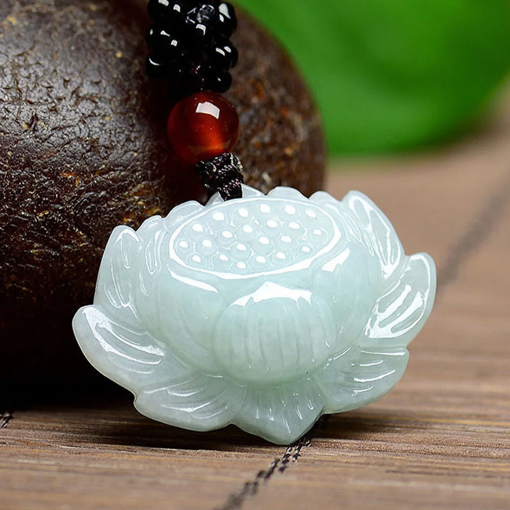 

Natural A Jadeite Flower Pendant Lucky Amulet Jade-Lotus Necklace Chain Jewelry Gifts Unisex Exquisite Accessories Neck-Hewelry